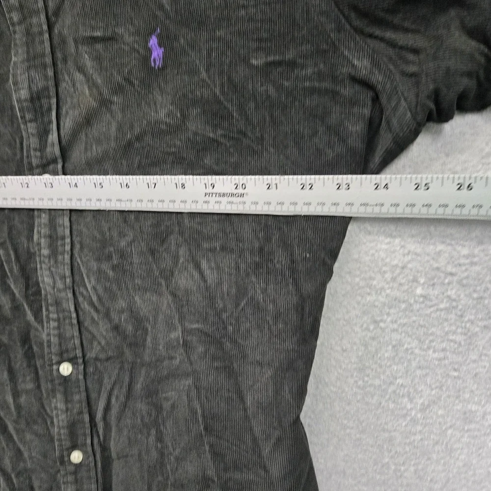 VINTAGE Ralph Lauren Men Button Up Shirt M Black Corduroy Custom Fit Logo Casual